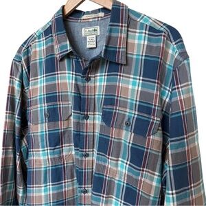 L.L. BEAN LONG SLEEVE SHIRT THICK COTTON TWILL BROWN BLUE TEAL SCOTCH PLAID XL